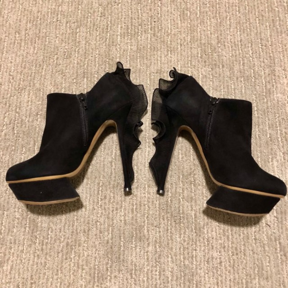 Suede Platform Booties with Ruffles